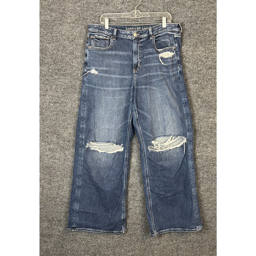 American Eagle Outfitters Distressed Wide Leg Blue Jeans